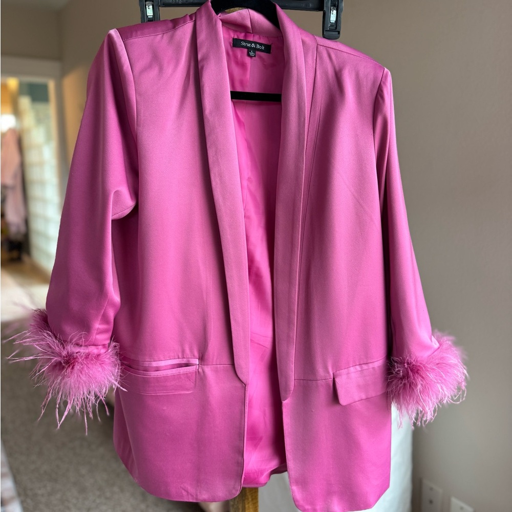 Pink Blazer with Feather Cuffs